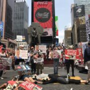 Mainstream media came out to document the Coca-Cola protest die-in!