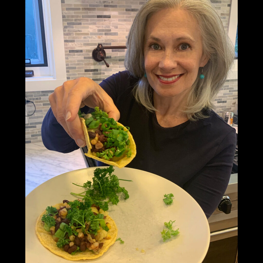Elysabeth Alfano Making Sweet Potato Black Bean Tacos