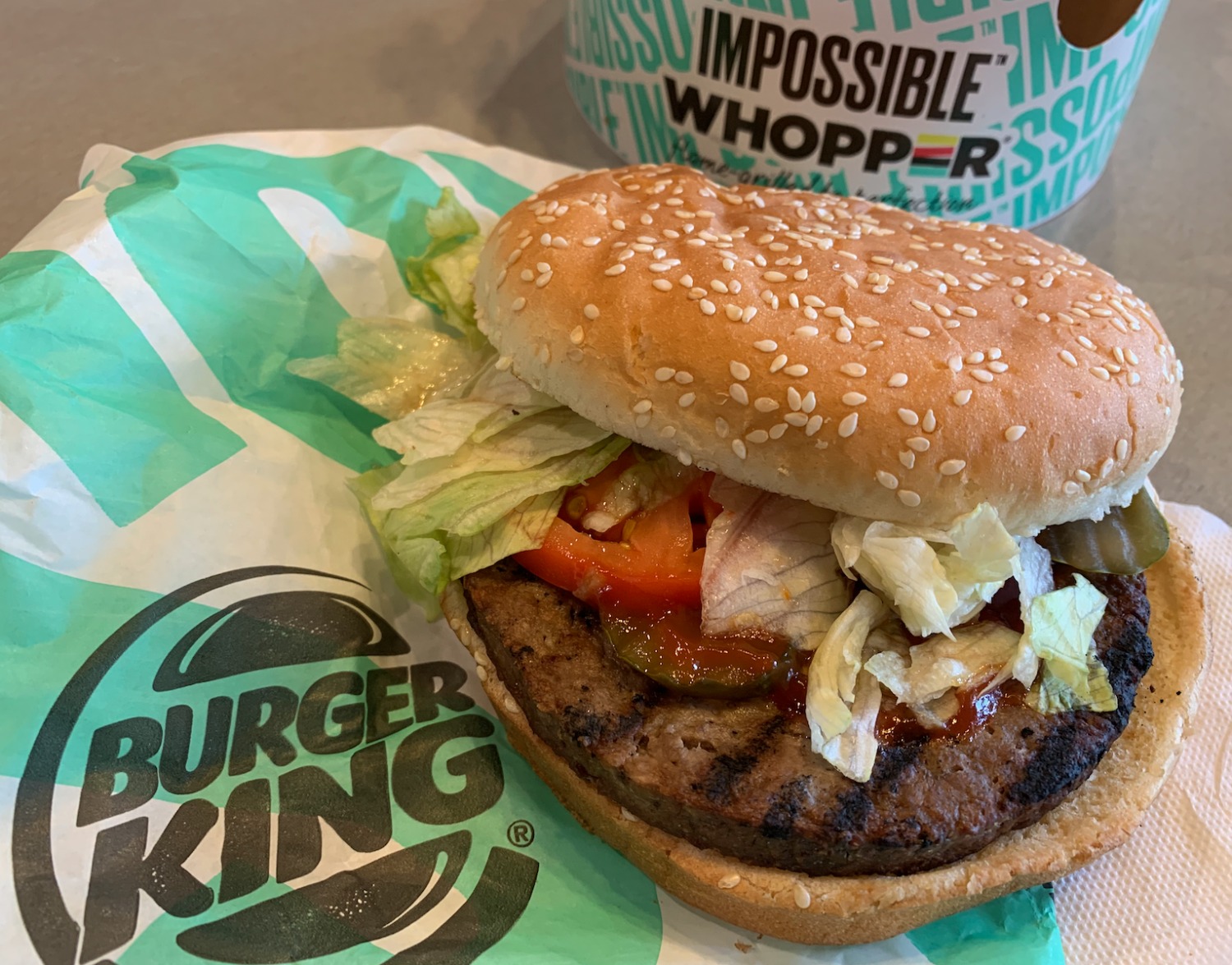 tight shot of Burger King's vegan burger