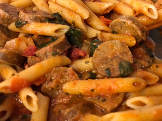 vegan sausage pasta lunchbreaklive