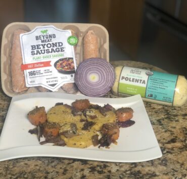 Vegan sausage and polenta