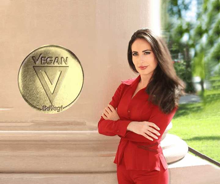 Carissa Profile Photo with BeVeg Vegan Logo Gold-Stamp