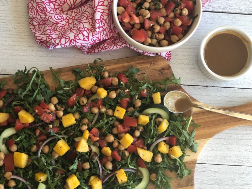 Polenta Panzanella Salad with Chickpea Bruschetta