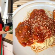 Lindsey Baker with plate of Vegan Pasta