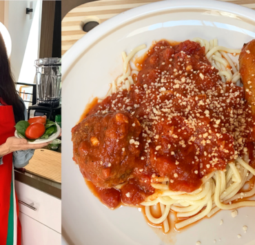 Lindsey Baker with plate of Vegan Pasta