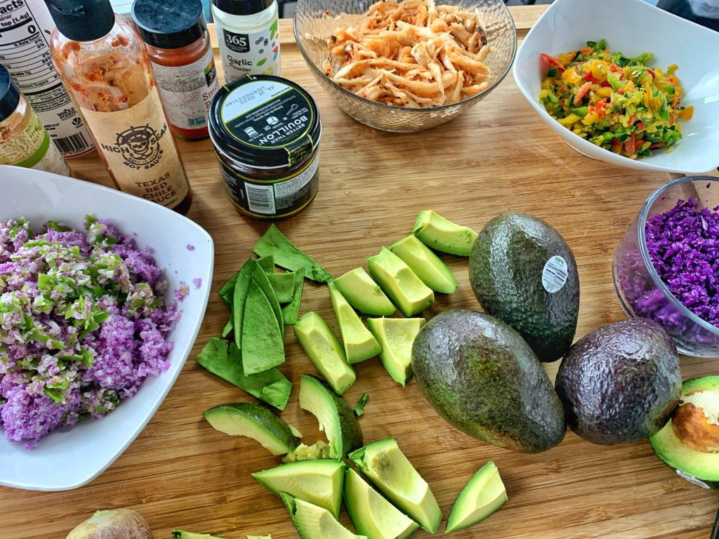 The ingredients for fried avocado tacos