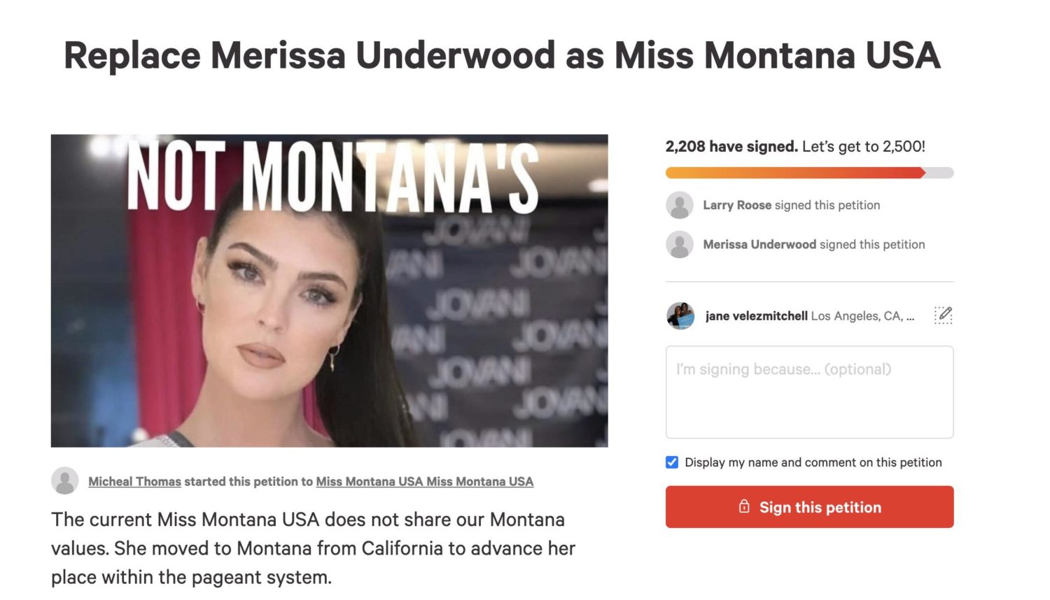 The petition to yank Merissa crown because she's vegan