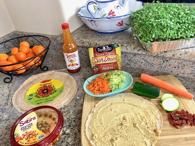 easy vegan recipes: hummus and sun-dried tomato wraps ingredients