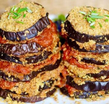 vegan eggplant marinara stacks