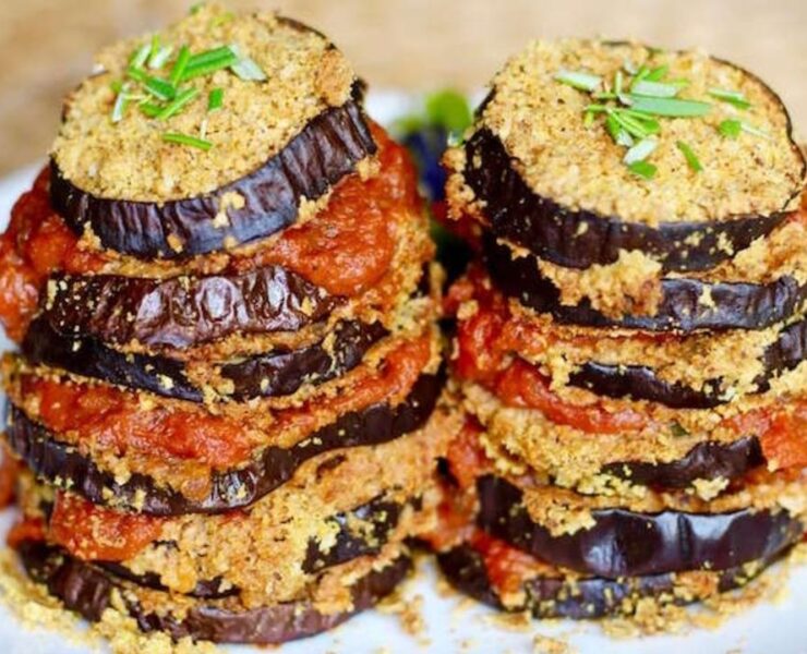 vegan eggplant marinara stacks