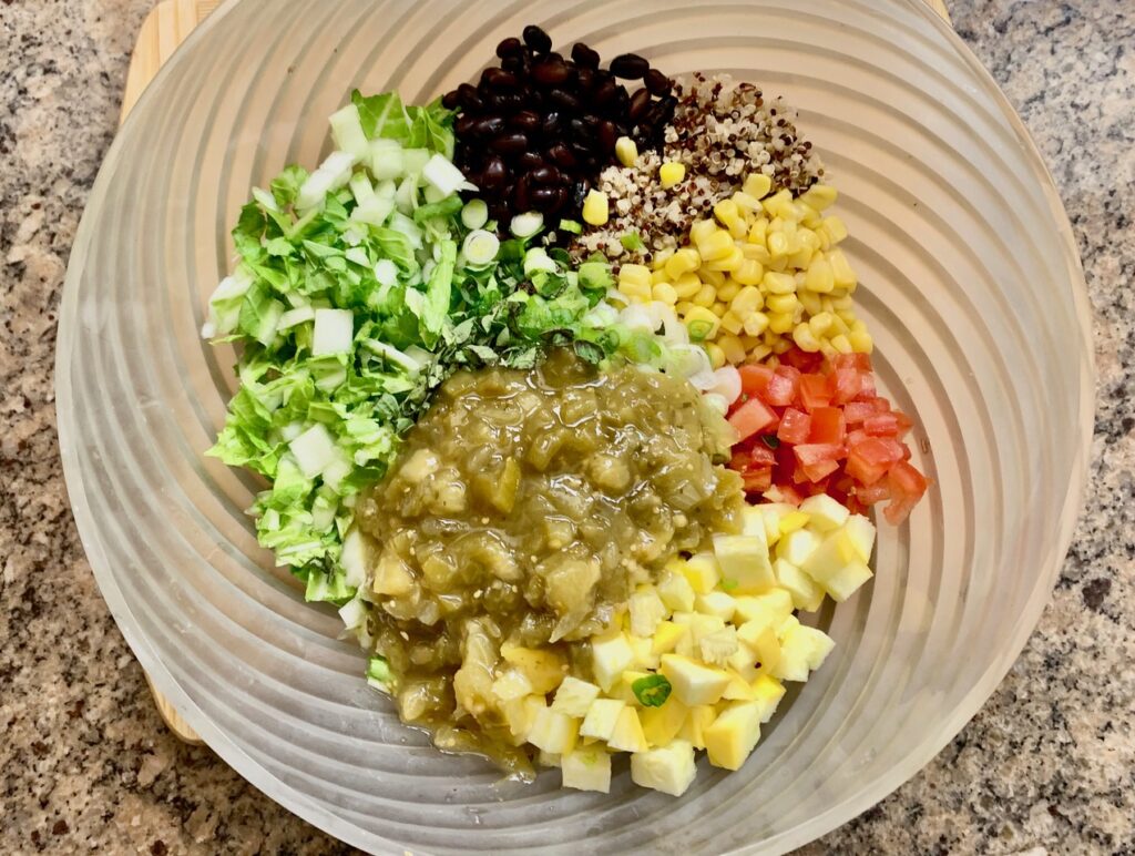 21 day vegan kickstart Quinoa and Red Bean salad before tossed