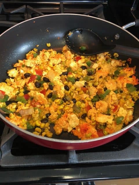 vegan breakfast-tofu scramble cooking