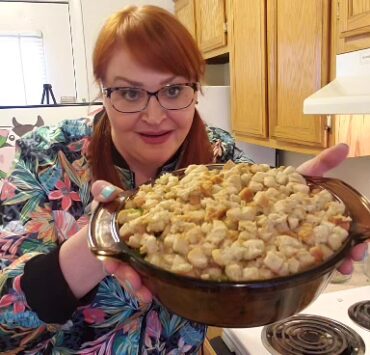 Tonia showing off her casserole