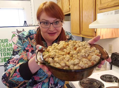 Tonia showing off her casserole