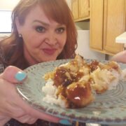 Tonia showing off her finished meal