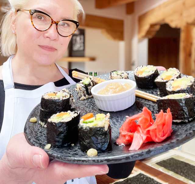 Cece and her vegan sushi