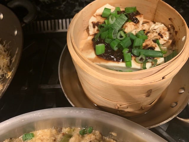 Silken Tofu with garlic black beans.  