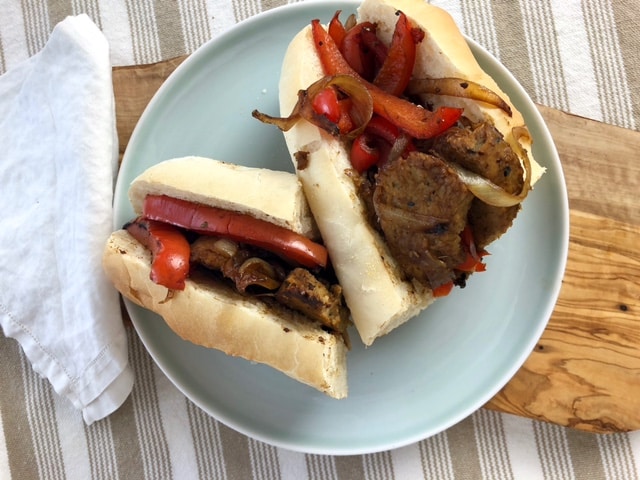 Seitan Sausage and Peppers Hoagie