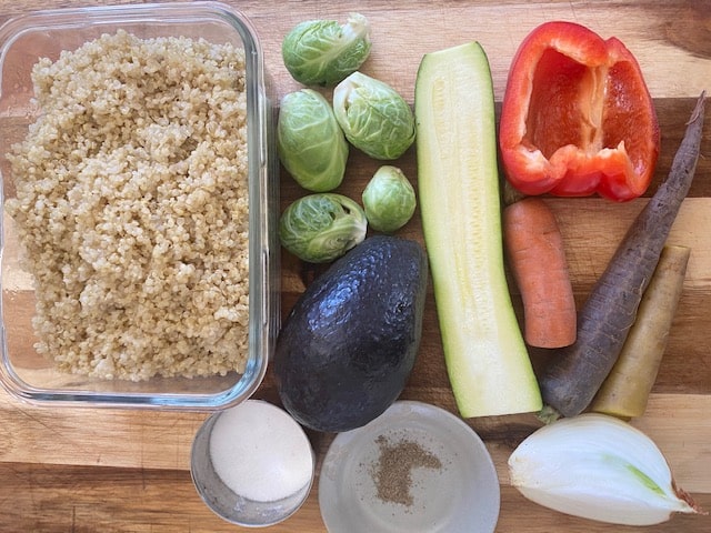 vegan cheese sauce and rainbow quinoa ingredients