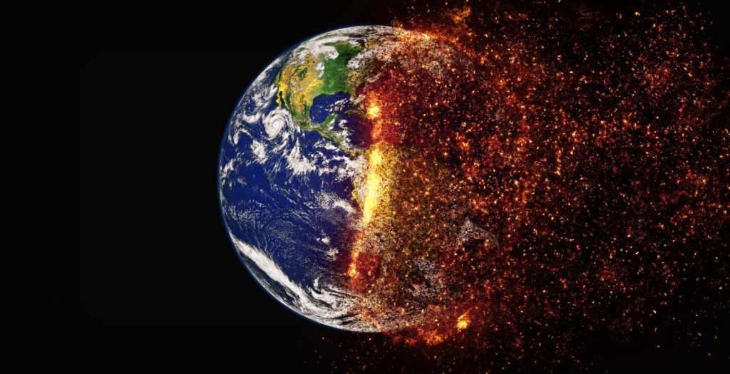 Graphic of the Earth half-burnt