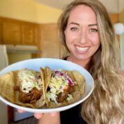 Stephanie Bosco showing off her BBQ Jackfruit Tacos