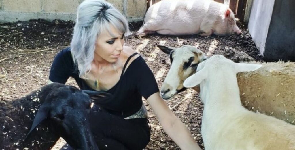 Mandy with her animal friends at Black Sheep Retreat & Sanctuary near Cancun, Mexico.