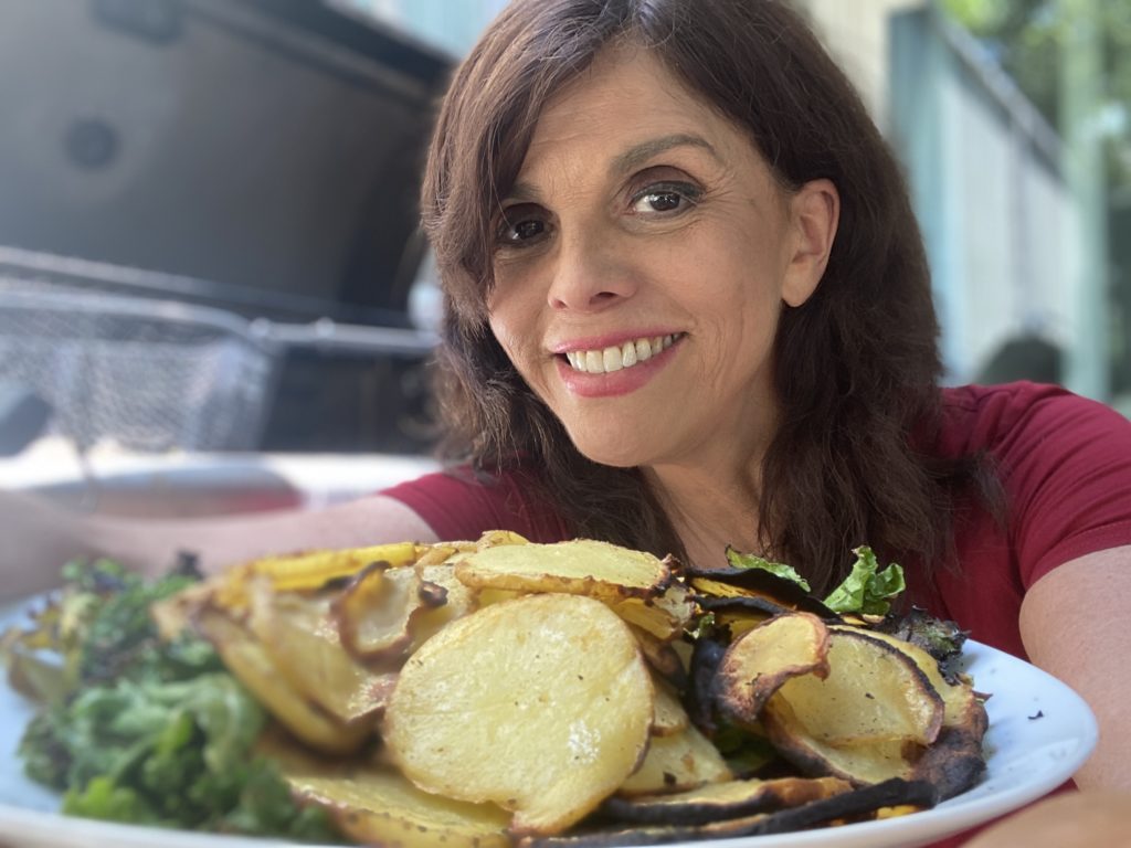 Jane and her grilled kale and grilled potatoes
