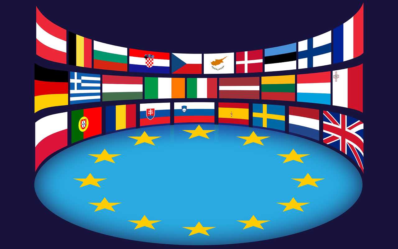 EU flags around the European flag
