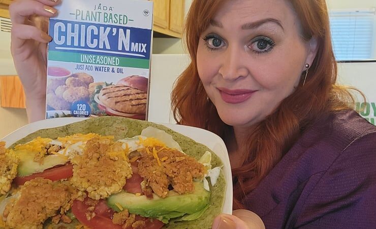 Tonia showing off her vegan chicken wrap