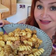 Tonia and her vegan hamburger helper dish