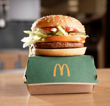 The McPlant burger on top of a McDonald's box