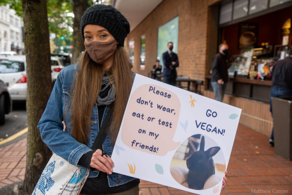 Some protesters politely connected the exploitation of fur with the consumption of animals for food. Both unnecessary and cruel habits.