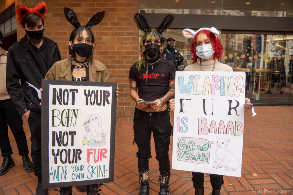 Now that's a fashion statement. Portland anti-fur protesters go all out!