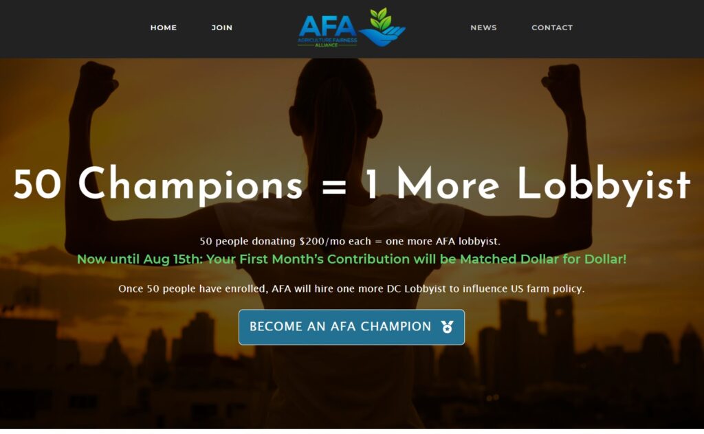 Screenshor from AFA website, saying Champions = 1 More Lobbyist 