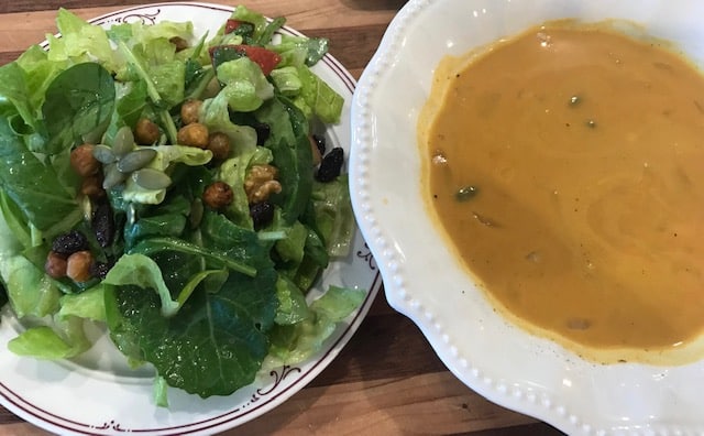 harvest salad and vegan pumpkin soup
