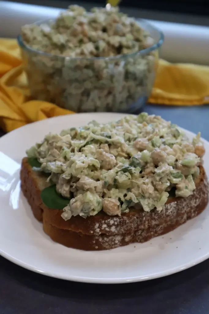 open faced chickpea salad sandwich