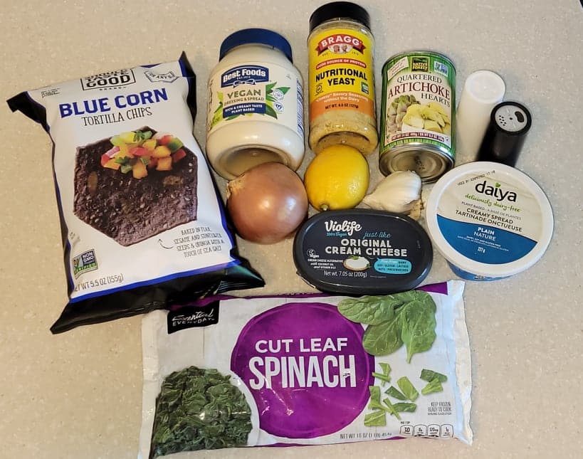 ingredients for vegan spinach artichoke dip 