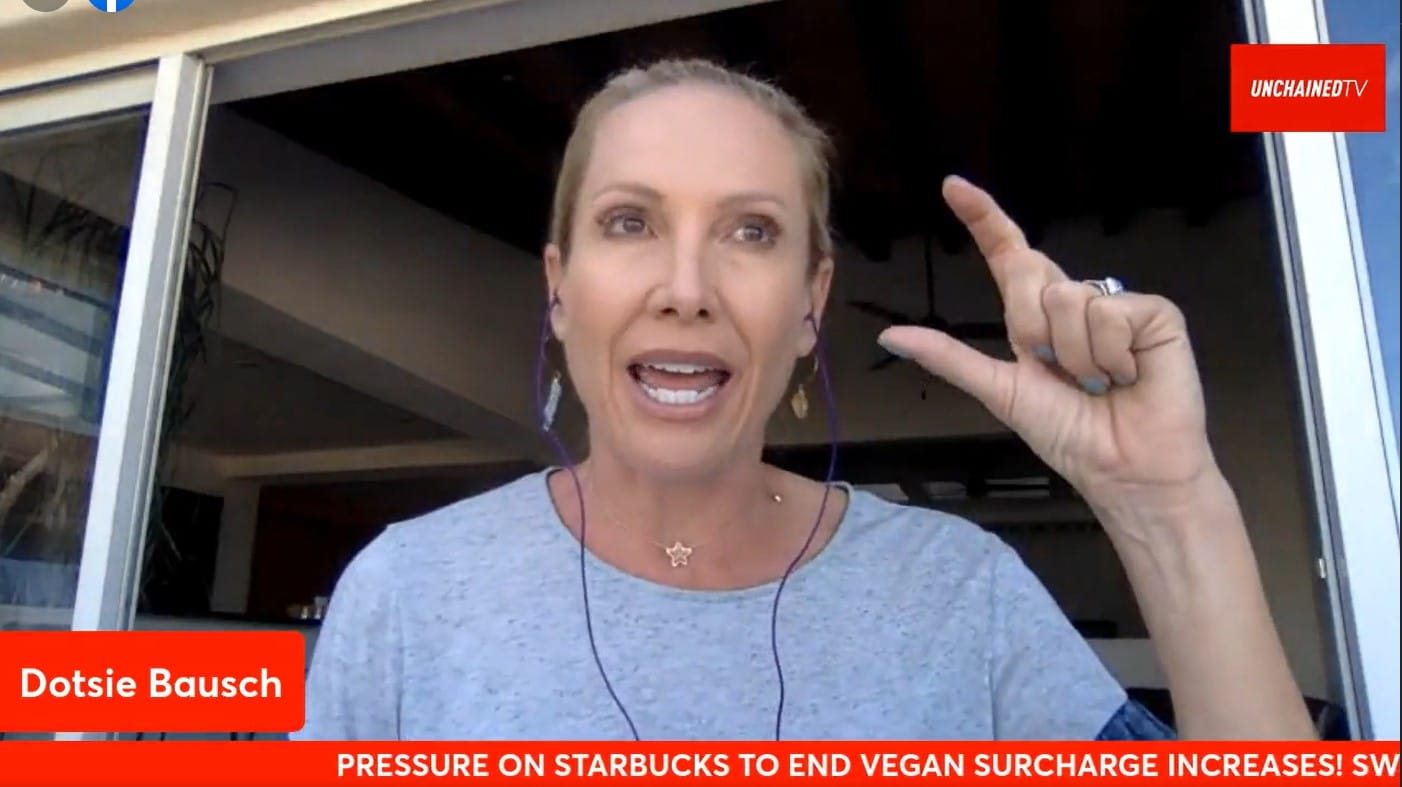 Dotsie Bausch talking about vegan-milk Surcharge
