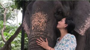 Sangita Iyer with an Asian elephant