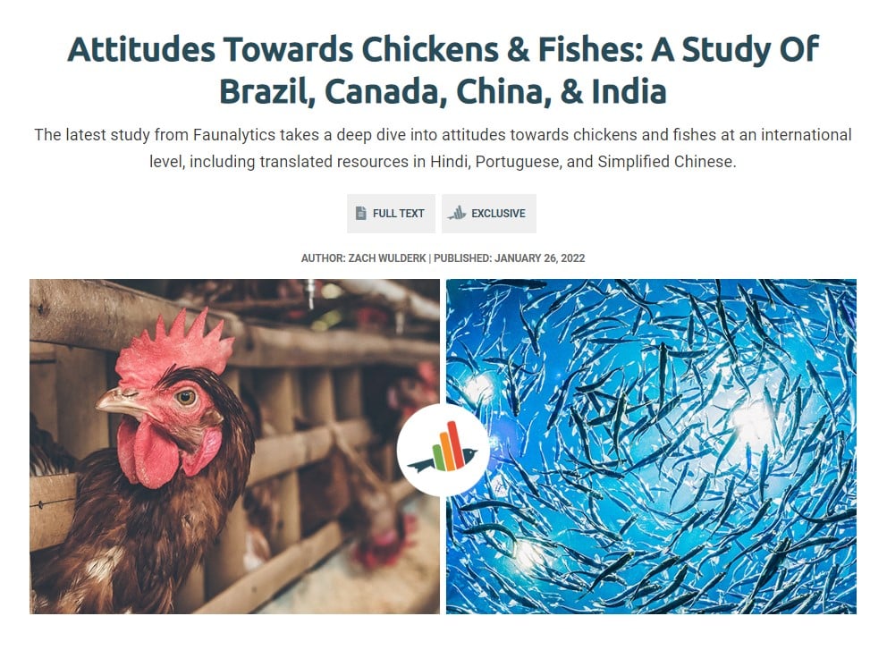 Study about what people believe about chickens and fishes (c)Faunalytics