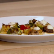 Roasted Vegetables in Butternut Squash Coulis with Feta Cream