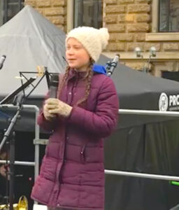 Greta Thunberg gives speech. 