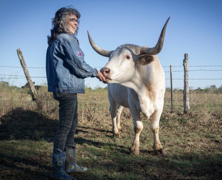 Renee King-Sonnen with a rescued cow.