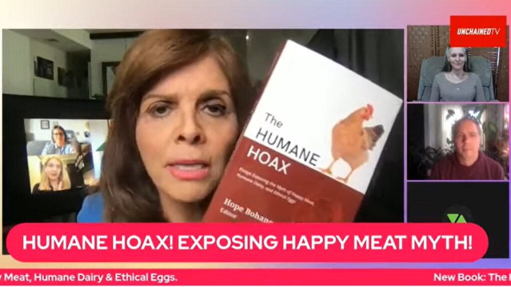 Jane Velez-Mitchell showing the Humane Hoax book