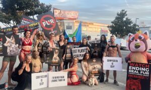 These animal lovers stripped down in front of the LA billboard for Ending Real Fur, the movie sparking a movement to end fur in fashion forever. 