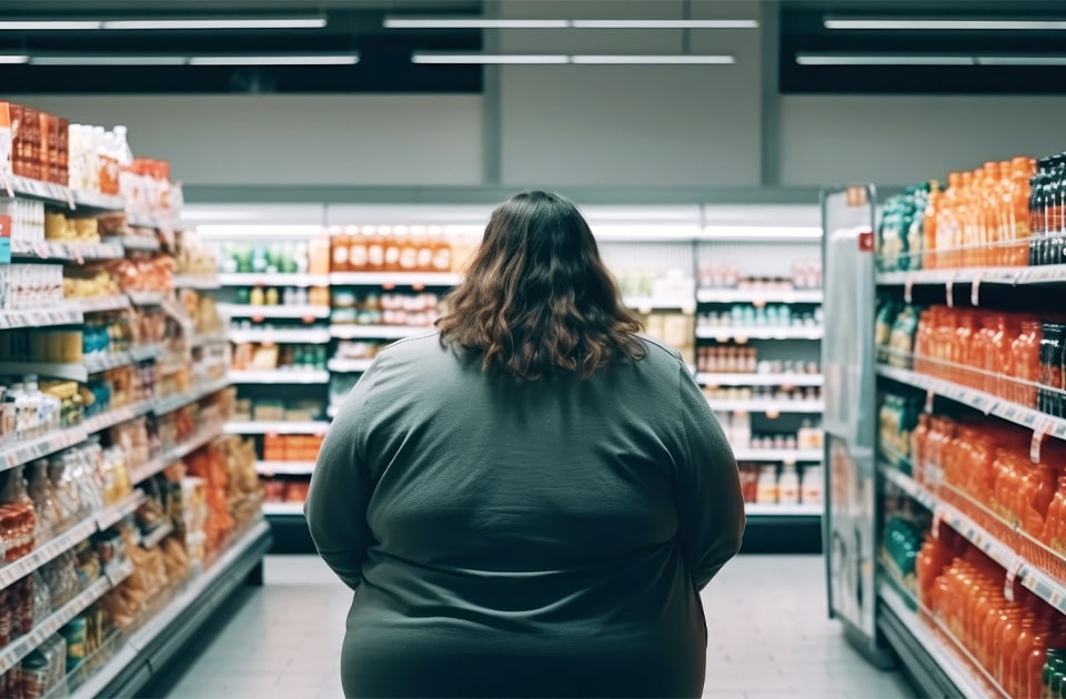 Obese person in a supermarket Generative AI.