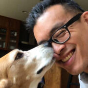 Wayne Hsiung and his dog companion Julie