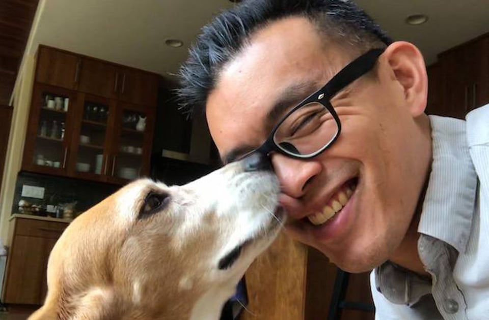 Wayne Hsiung and his dog companion Julie