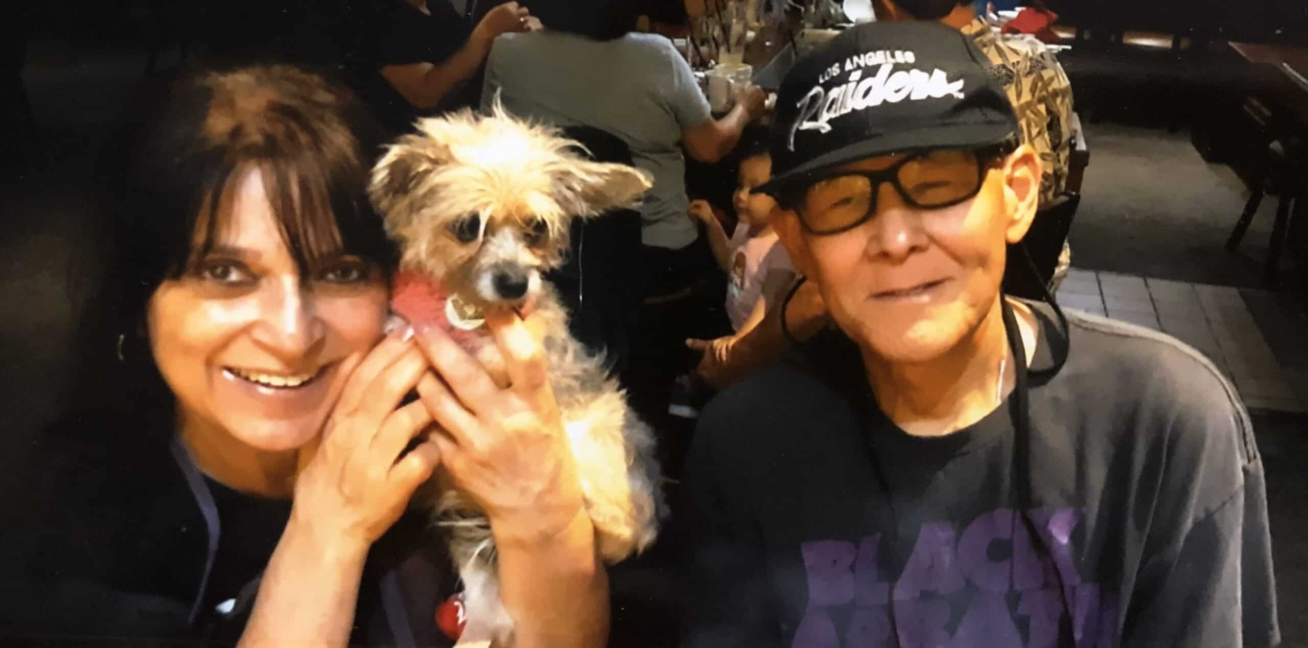 Annie Abram and Michael Fujimori, with Annie's dog Chanel, organized the Santa Monica, California ADIDAS protest.