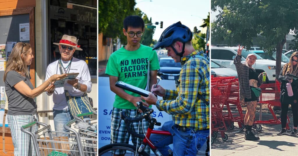 Members of Coalition to End Factory farming collecting signatures to ban CAFOs